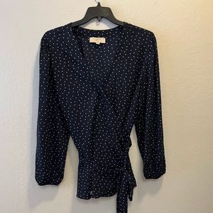 LOFT Plus Navy with white polka dots wrap blouse size 22